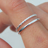Sterling Silver Twisted Band and Flat Hammered Stacking Ring Set