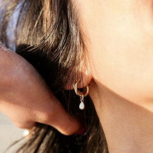 Blue Opal 14k Gold Fill Hoop Earrings